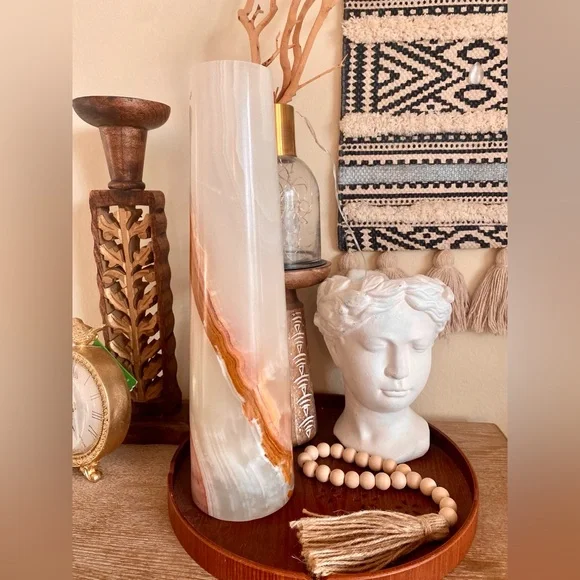 Cylinder onyx stone/ monolith stone vase rare find
